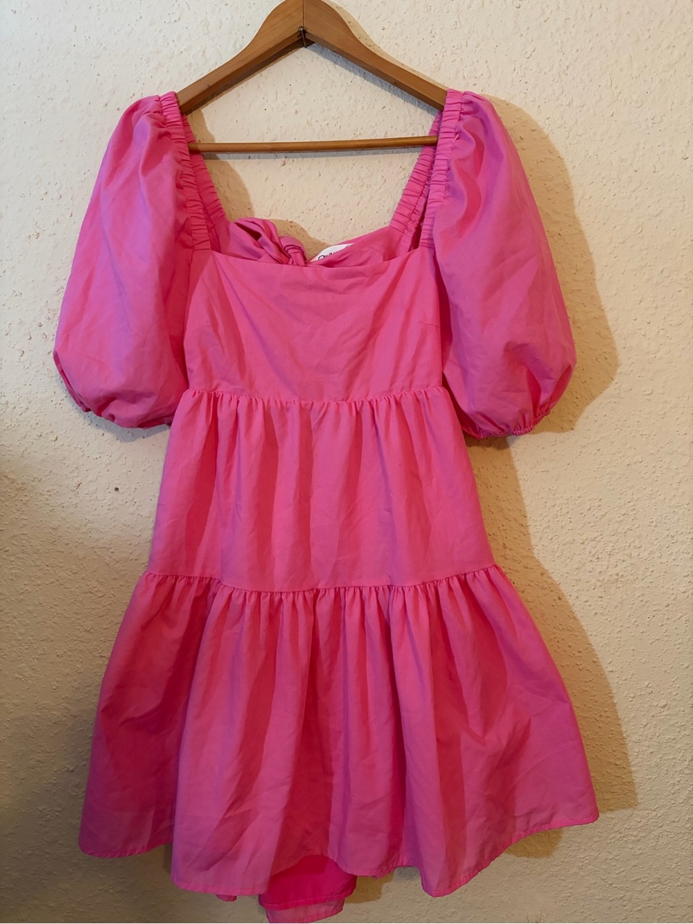 Women's Pink Puff-Sleeve Tiered Mini Dress - Picture 3 of 9